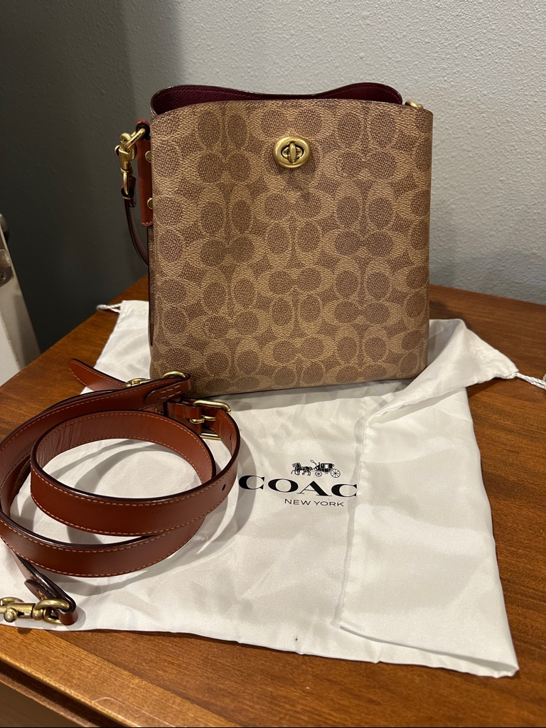 Coach Tan Signature Canvas Crossbody With Saddle Brown Trim
